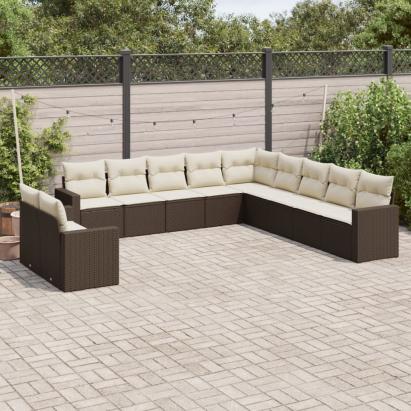 Set canapele de grădină cu perne, 11 piese, maro, poliratan GartenMobel Dekor