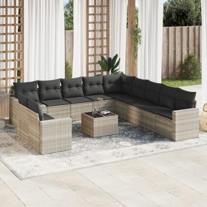 Set canapele de grădină cu perne, 12piese gri deschis poliratan GartenMobel Dekor