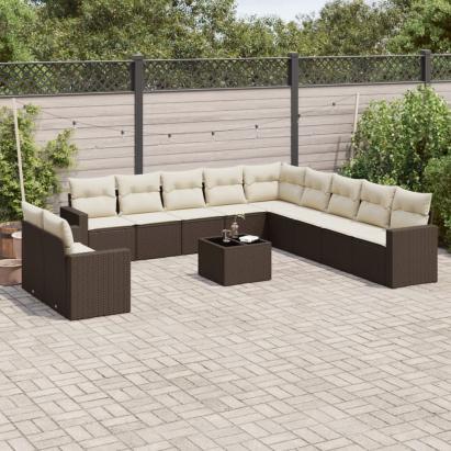 Set canapele de grădină cu perne, 12 piese, maro, poliratan GartenMobel Dekor