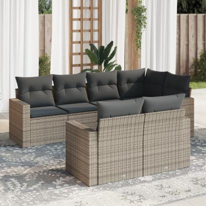 Set canapele de grădină, 7 piese, cu perne, gri, poliratan GartenMobel Dekor