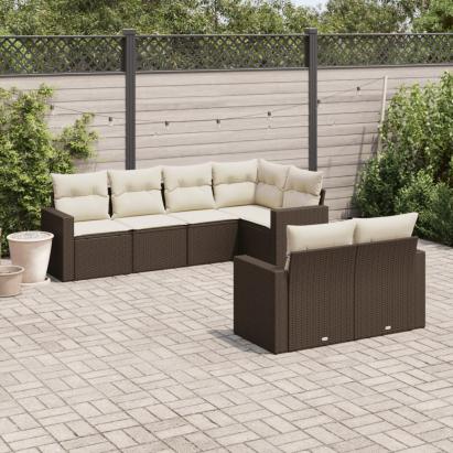 Set canapele de grădină cu perne, 7 piese, maro, poliratan GartenMobel Dekor