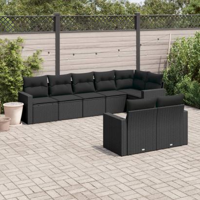 Set mobilier de grădină cu perne, 8 piese, negru, poliratan GartenMobel Dekor