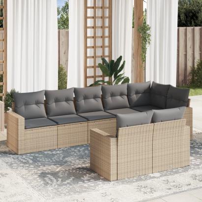 Set canapele de grădină, 8 piese, cu perne, bej, poliratan GartenMobel Dekor