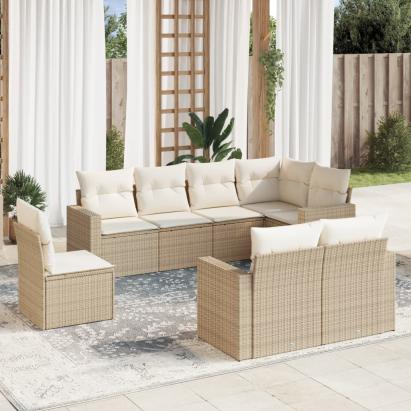 Set canapele de grădină, 8 piese, cu perne, bej, poliratan GartenMobel Dekor