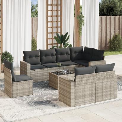 Set canapele de grădină cu perne, 9 piese gri deschis poliratan GartenMobel Dekor