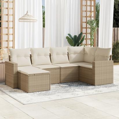 Set canapele de grădină cu perne, 6 piese, bej, poliratan GartenMobel Dekor