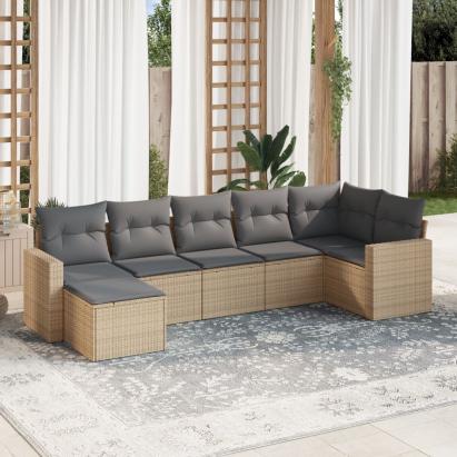 Set canapele de grădină, 7 piese, cu perne, bej, poliratan GartenMobel Dekor