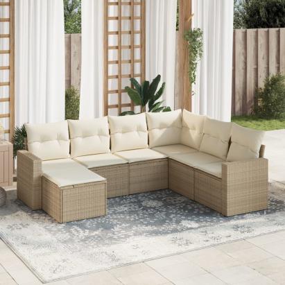 Set canapele de grădină, 7 piese, cu perne, bej, poliratan GartenMobel Dekor