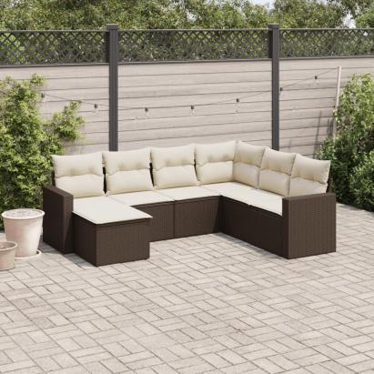 Set canapele de grădină cu perne, 7 piese, maro, poliratan GartenMobel Dekor