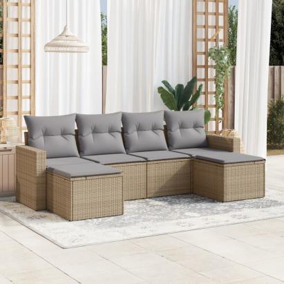 Set canapele de grădină cu perne, 6 piese, bej, poliratan GartenMobel Dekor