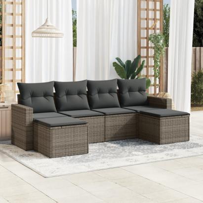 Set mobilier grădină cu perne, 6 piese, gri, poliratan GartenMobel Dekor