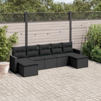 Set canapele de grădină cu perne, 7 piese, negru, poliratan GartenMobel Dekor