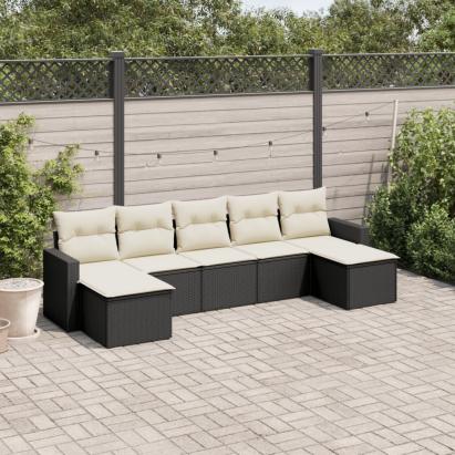 Set canapele de grădină cu perne, 7 piese, negru, poliratan GartenMobel Dekor