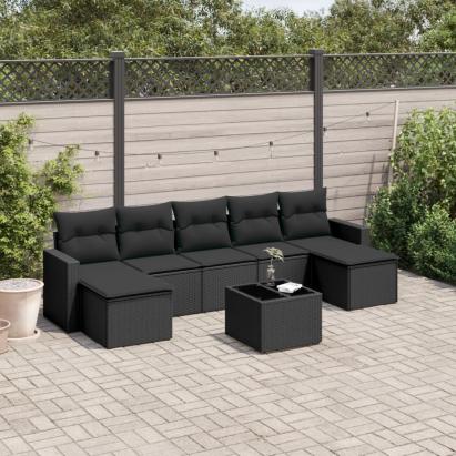 Set mobilier de grădină cu perne, 8 piese, negru, poliratan GartenMobel Dekor