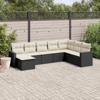 Set mobilier de grădină cu perne, 8 piese, negru, poliratan GartenMobel Dekor