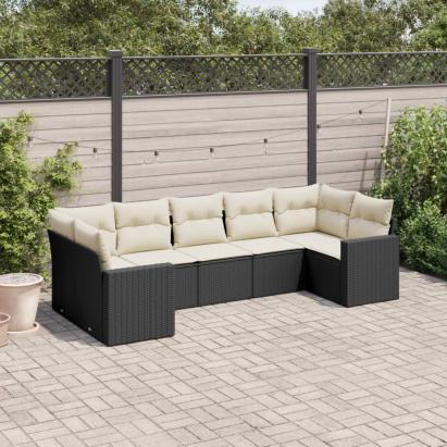 Set canapele de grădină cu perne, 7 piese, negru, poliratan GartenMobel Dekor