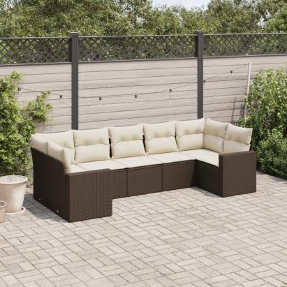 Set canapele de grădină cu perne, 7 piese, maro, poliratan GartenMobel Dekor