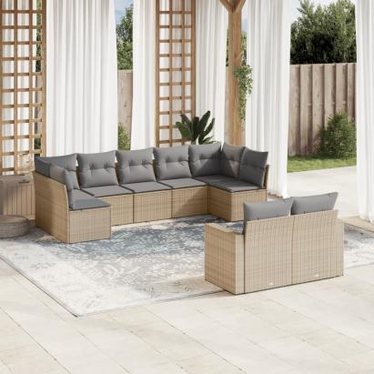 Set canapele de grădină, 9 piese, cu perne, bej, poliratan GartenMobel Dekor