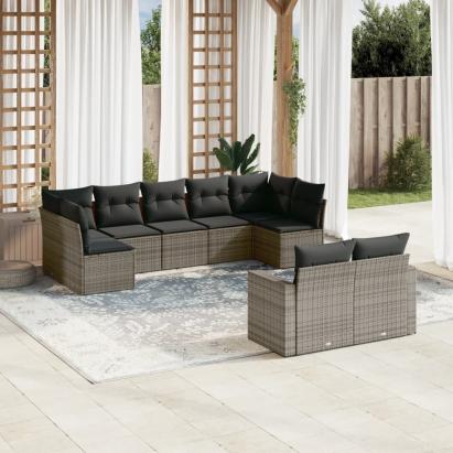 Set canapele de grădină, 9 piese, cu perne, gri, poliratan GartenMobel Dekor