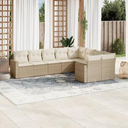 Set canapele de grădină, 9 piese, cu perne, bej, poliratan GartenMobel Dekor