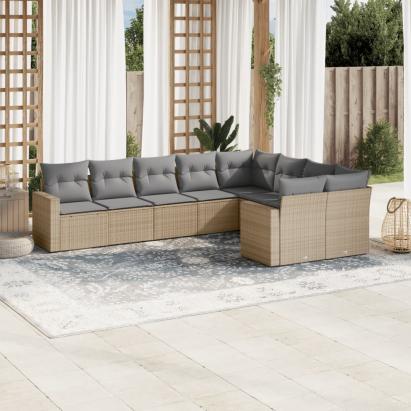 Set canapele de grădină, 9 piese, cu perne, bej, poliratan GartenMobel Dekor