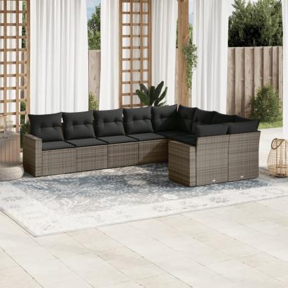 Set canapele de grădină, 9 piese, cu perne, gri, poliratan GartenMobel Dekor
