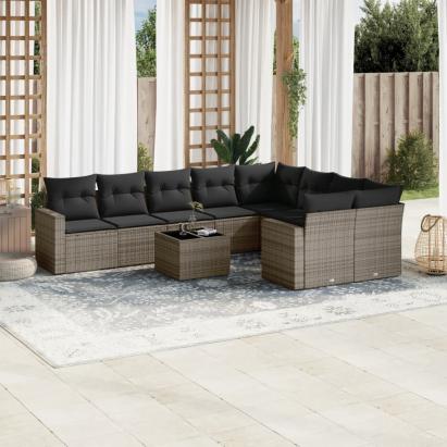 Set mobilier de grădină cu perne, 10 piese, gri, poliratan GartenMobel Dekor