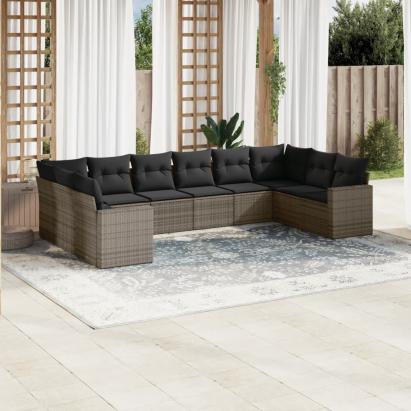 Set mobilier de grădină cu perne, 10 piese, gri, poliratan GartenMobel Dekor