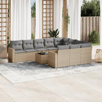 Set canapele de grădină cu perne, 11 piese, bej, poliratan GartenMobel Dekor