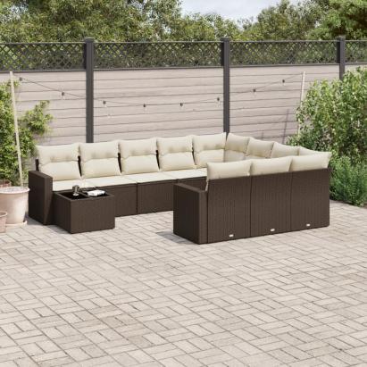 Set canapele de grădină cu perne, 11 piese, maro, poliratan GartenMobel Dekor