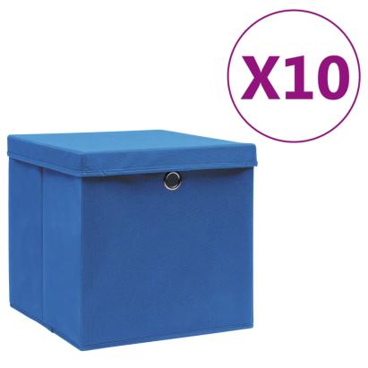 Cutii depozitare cu capac, 10 buc., albastru, 28x28x28 cm GartenMobel Dekor
