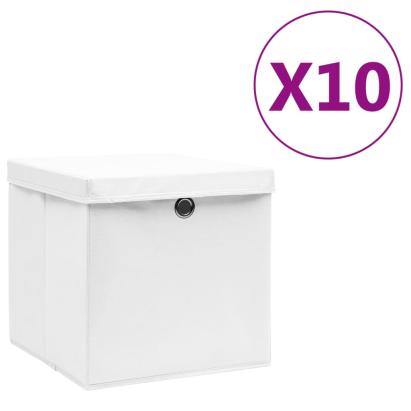 Cutii depozitare cu capace, 10 buc., alb, 28x28x28 cm GartenMobel Dekor