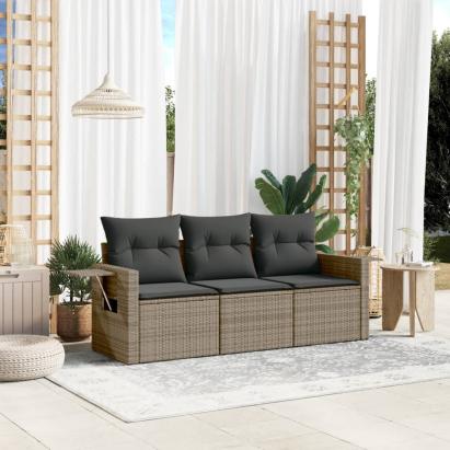 Set canapea de grădină cu perne, 3 piese, gri, poliratan GartenMobel Dekor