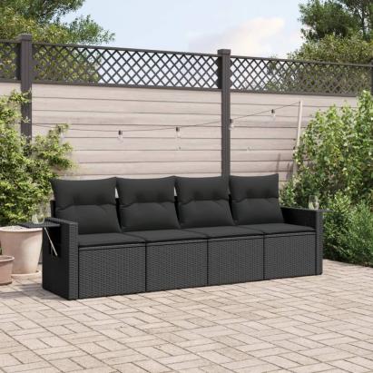 Set mobilier de grădină cu perne, 4 piese, negru, poliratan GartenMobel Dekor