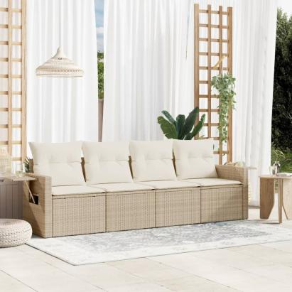 Set canapele de grădină, 4 piese, cu perne, bej, poliratan GartenMobel Dekor
