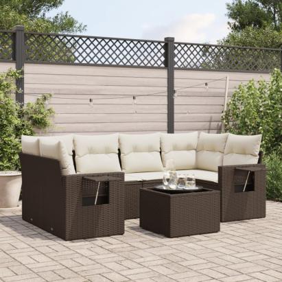 Set canapele de grădină cu perne, 7 piese, maro, poliratan GartenMobel Dekor