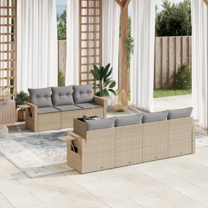 Set canapele de grădină, 8 piese, cu perne, bej, poliratan GartenMobel Dekor