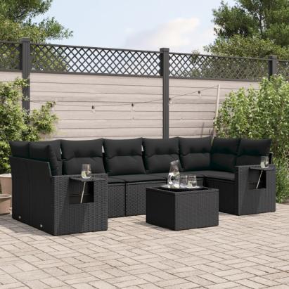 Set mobilier de grădină cu perne, 8 piese, negru, poliratan GartenMobel Dekor