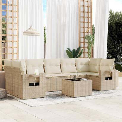 Set canapele de grădină, 8 piese, cu perne, bej, poliratan GartenMobel Dekor