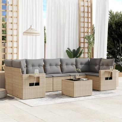 Set canapele de grădină, 8 piese, cu perne, bej, poliratan GartenMobel Dekor