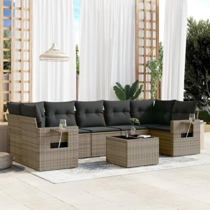 Set canapele de grădină cu perne, 8 piese, gri, poliratan GartenMobel Dekor