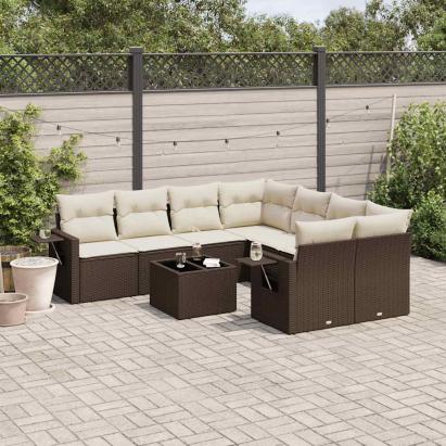 Set canapele de grădină cu perne, 9 piese, maro, poliratan GartenMobel Dekor