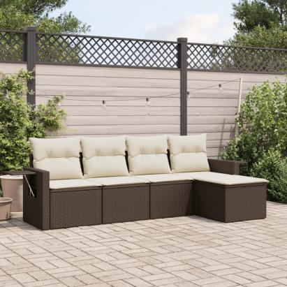Set canapele de grădină cu perne, 5 piese, maro, poliratan GartenMobel Dekor