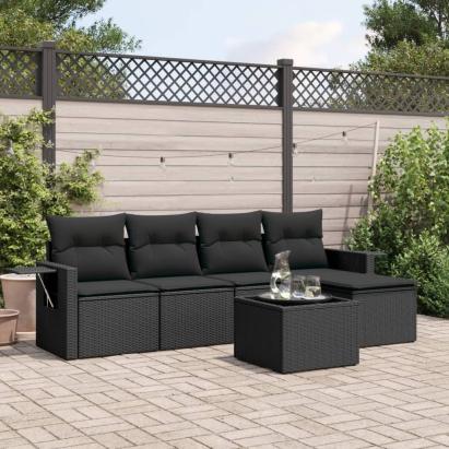 Set mobilier de grădină cu perne, 6 piese, negru, poliratan GartenMobel Dekor