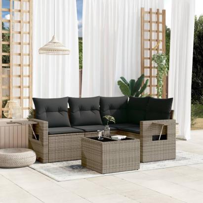 Set canapea de grădină cu perne, 5 piese, gri, poliratan GartenMobel Dekor