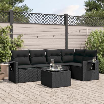 Set mobilier de grădină cu perne, 6 piese, negru, poliratan GartenMobel Dekor