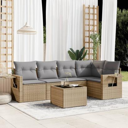 Set canapele de grădină cu perne, 6 piese, bej, poliratan GartenMobel Dekor