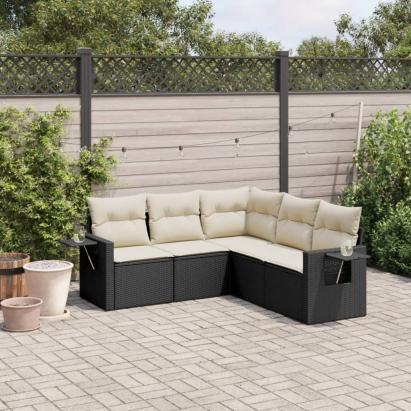 Set mobilier de grădină cu perne, 5 piese, negru, poliratan GartenMobel Dekor