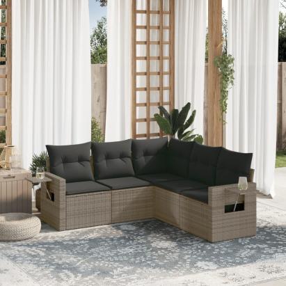 Set canapea de grădină cu perne, 5 piese, gri, poliratan GartenMobel Dekor