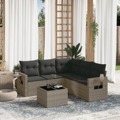 Set mobilier grădină cu perne, 6 piese, gri, poliratan GartenMobel Dekor